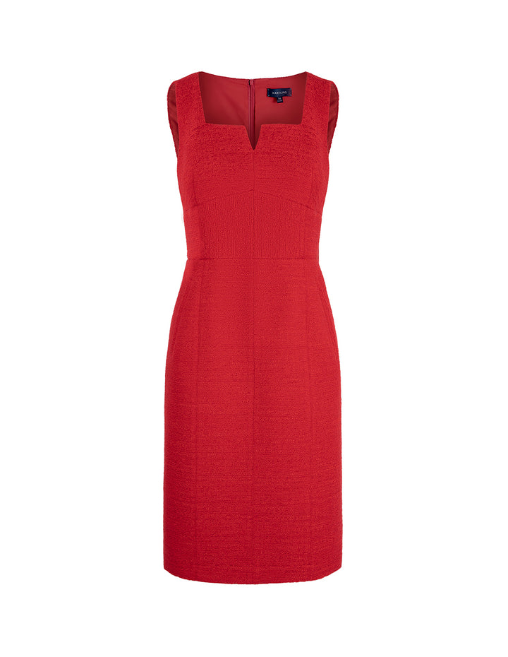 MARYLING Red Square V-Neck Tweed Vest Dress
