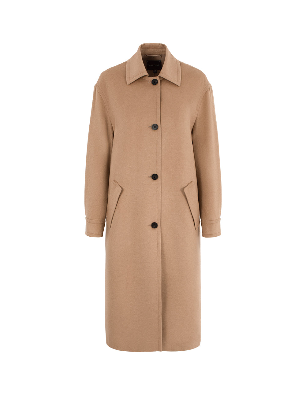 MARYLING Notched Collar Mid-Length Camel Hair Silk Blend Coat