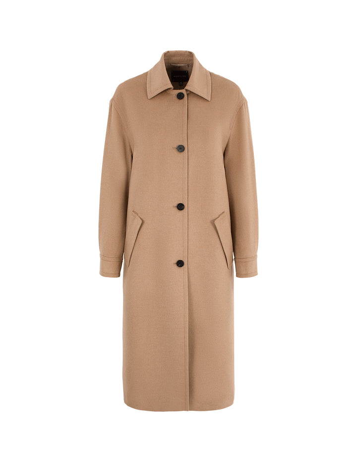 MARYLING Notched Collar Mid-Length Camel Hair Silk Blend Coat