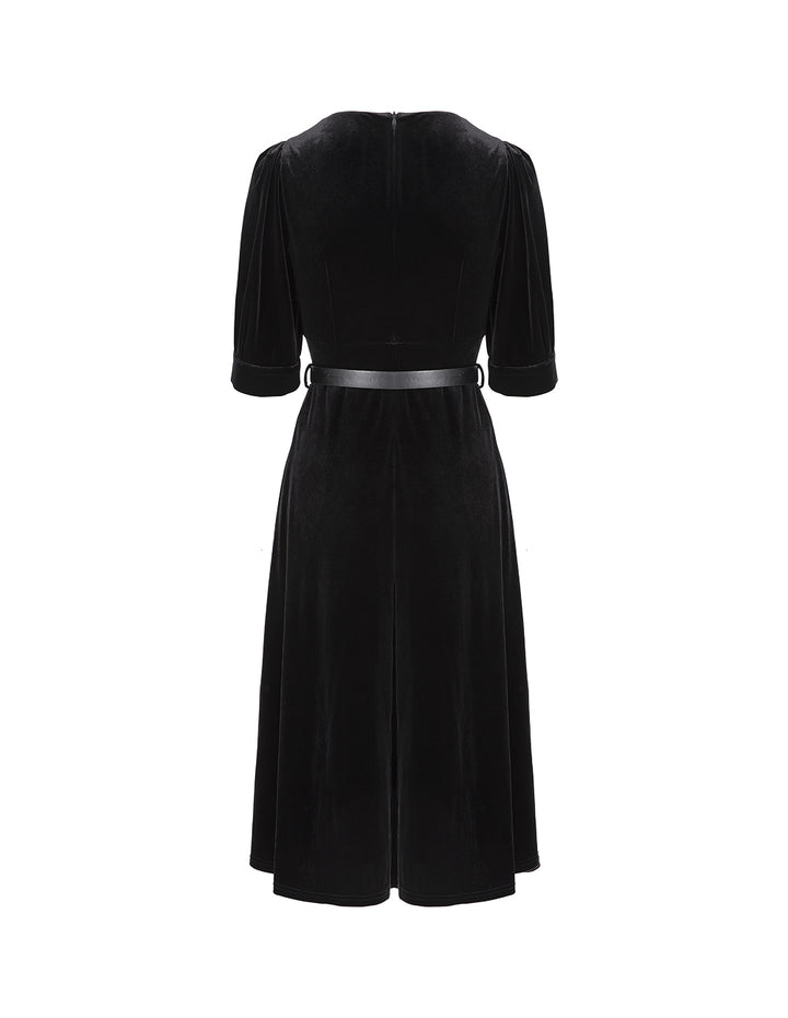 MARYLING V-Neck Black Velvet Dress