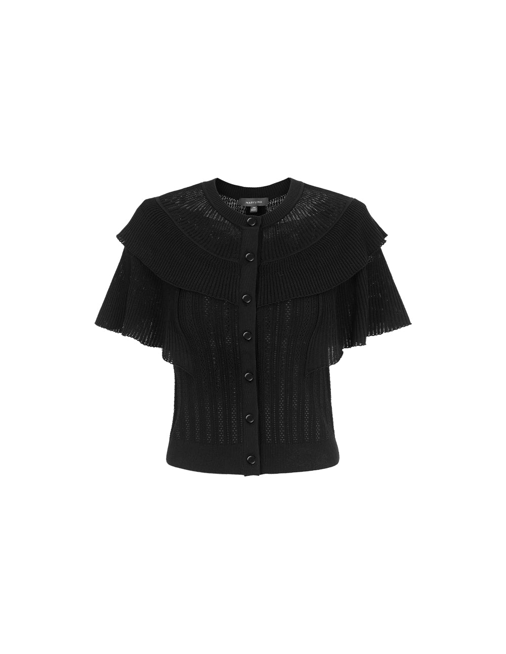 MARYLING Round Neck Double Layer Ruffled-Trim Knit Cardigan