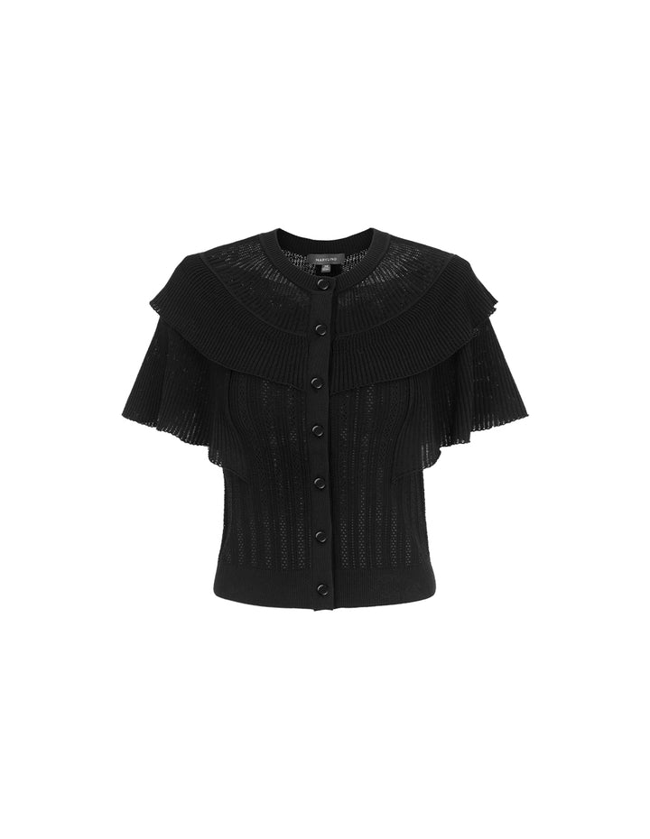 MARYLING Round Neck Double Layer Ruffled-Trim Knit Cardigan