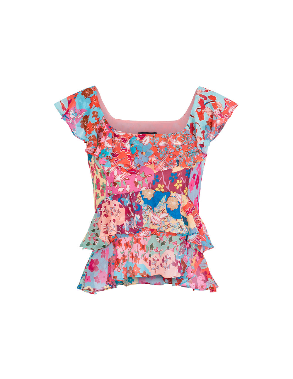 MARYLING Square Neck Ruffled Printed Top