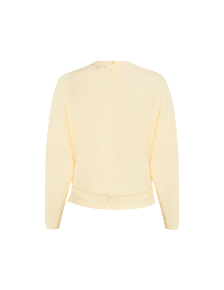 MARYLING Round Neck Long-Sleeve Pleated Silk Top