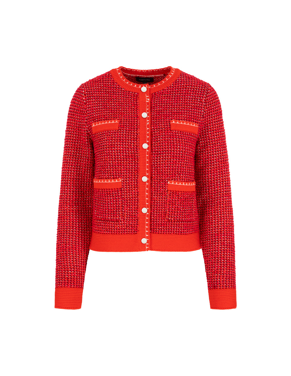 MARYLING Red Crewneck Four Pocket Knit Cardigan