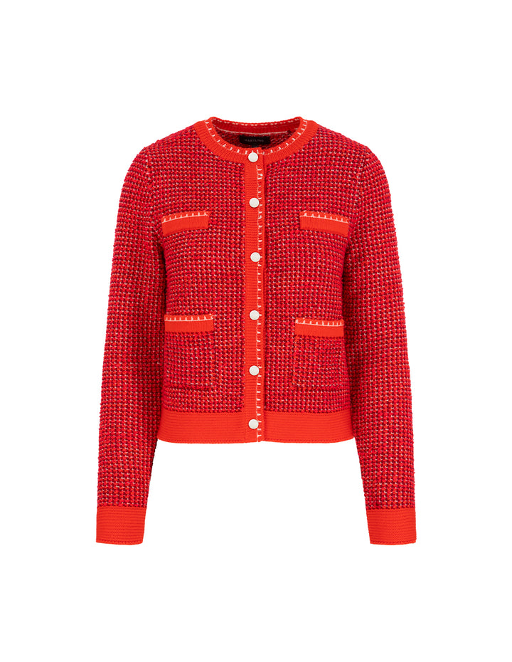 MARYLING Red Crewneck Four Pocket Knit Cardigan