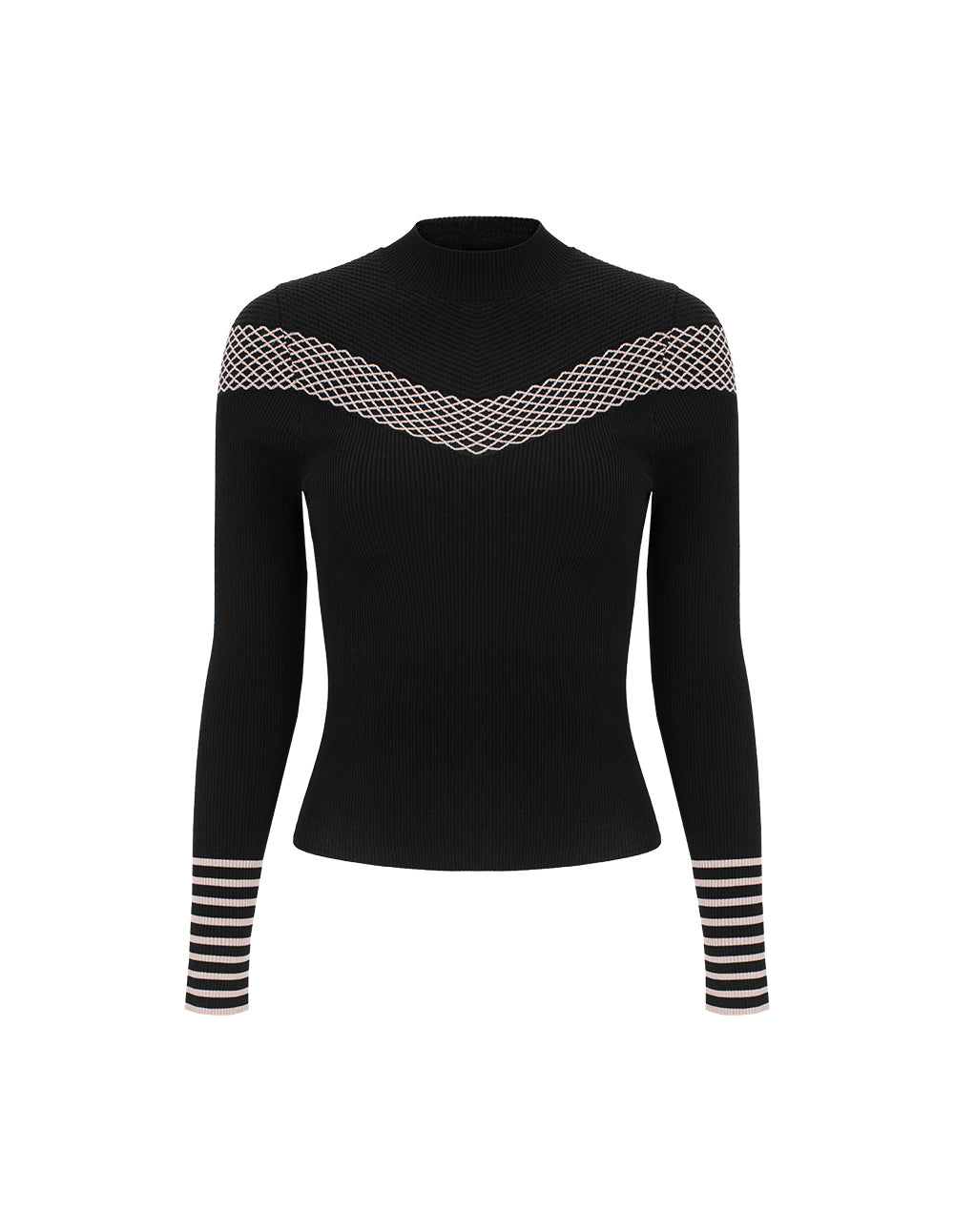 MARYLING Half-Turtleneck Long-Sleeve Diamond Pattern Fitted Knit Pullover