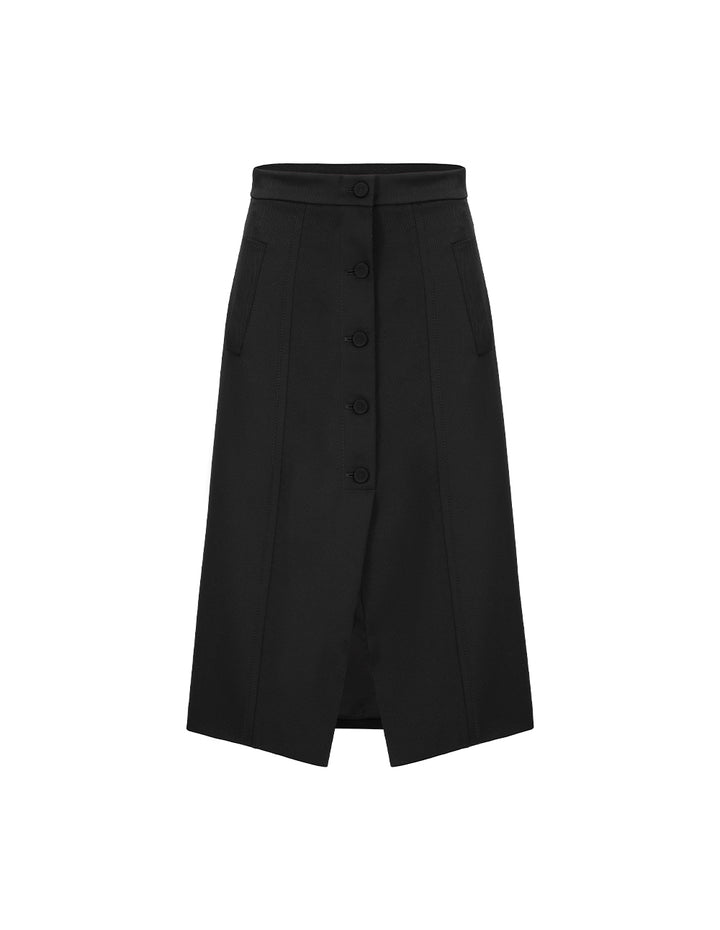 MARYLING Black Hem Slit Small A Hem Skirt