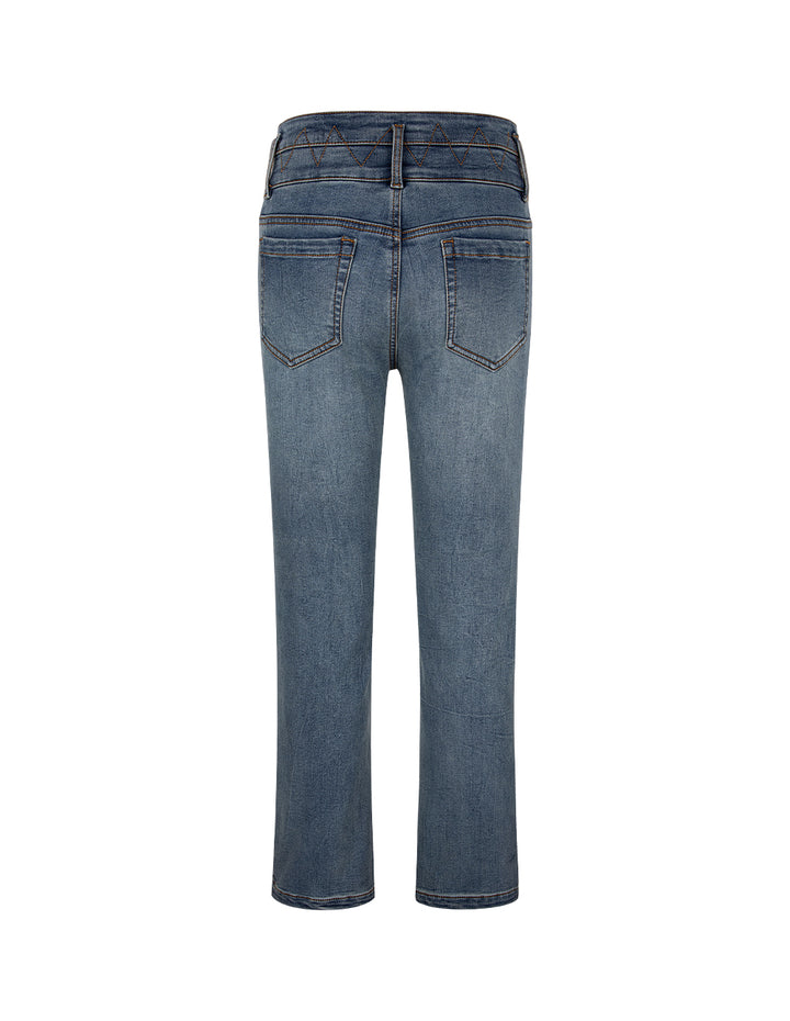 MARYLING High Waist Slit Straight Denim Blue Jeans