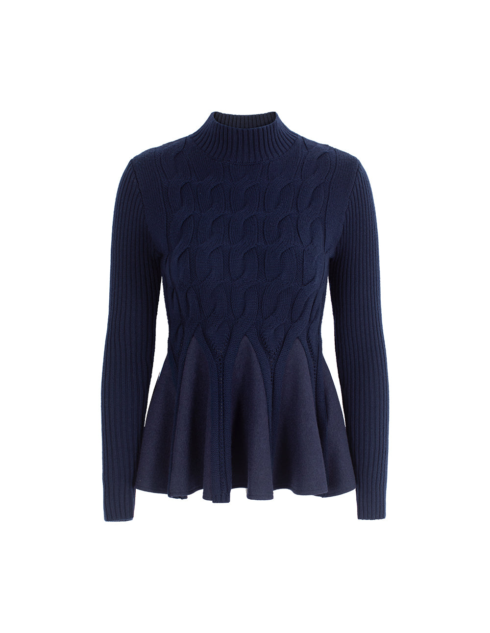 MARYLING Cable Knit Ribbed A-Line Hem Sweater