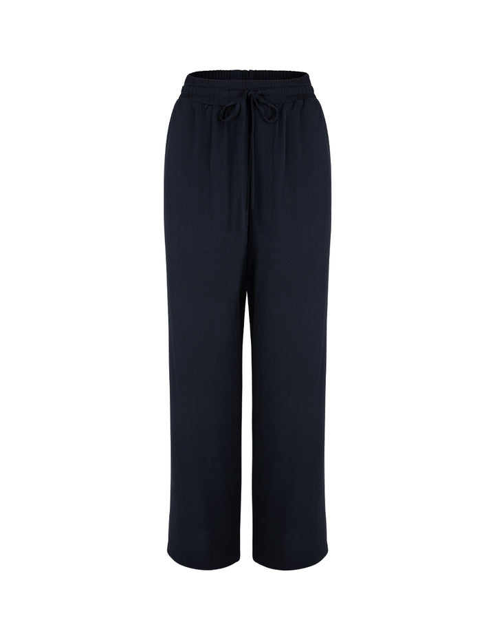 MARYLING Dark Blue Elastic Waist Straight Wide Leg Pants