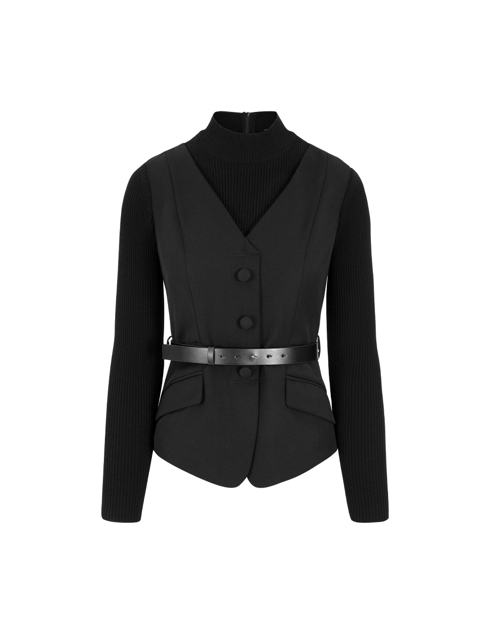 MARYLING Black Faux Wool Top Splicing Vest