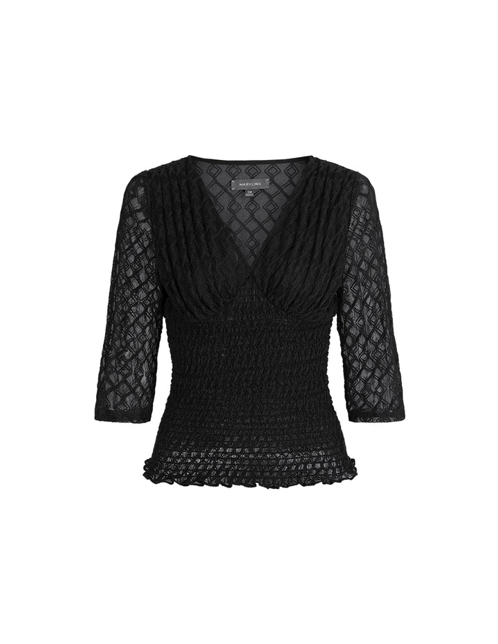 MARYLING Jacquard V-Neck Top