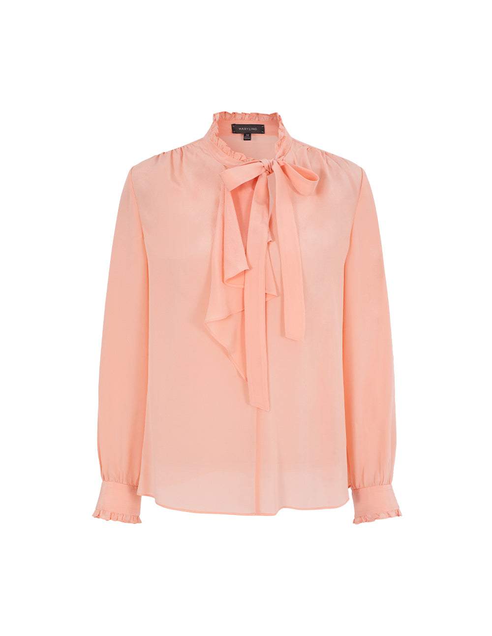 MARYLING Bowknot Ruffled Stand Collar Long Sleeve Mulberry Silk Blouse