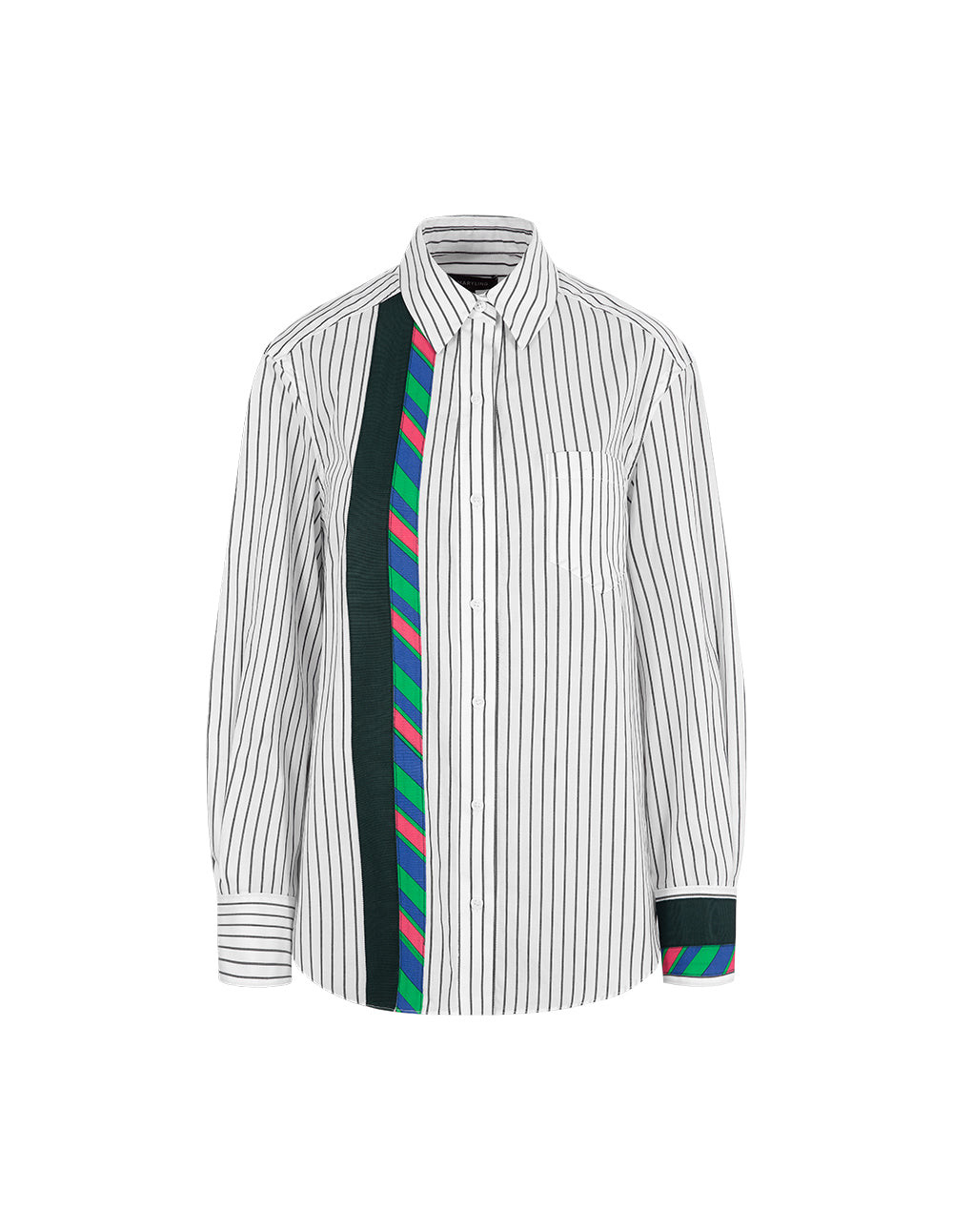 MARYLING Pinstriped Colorful Webbing Cotton Blouse