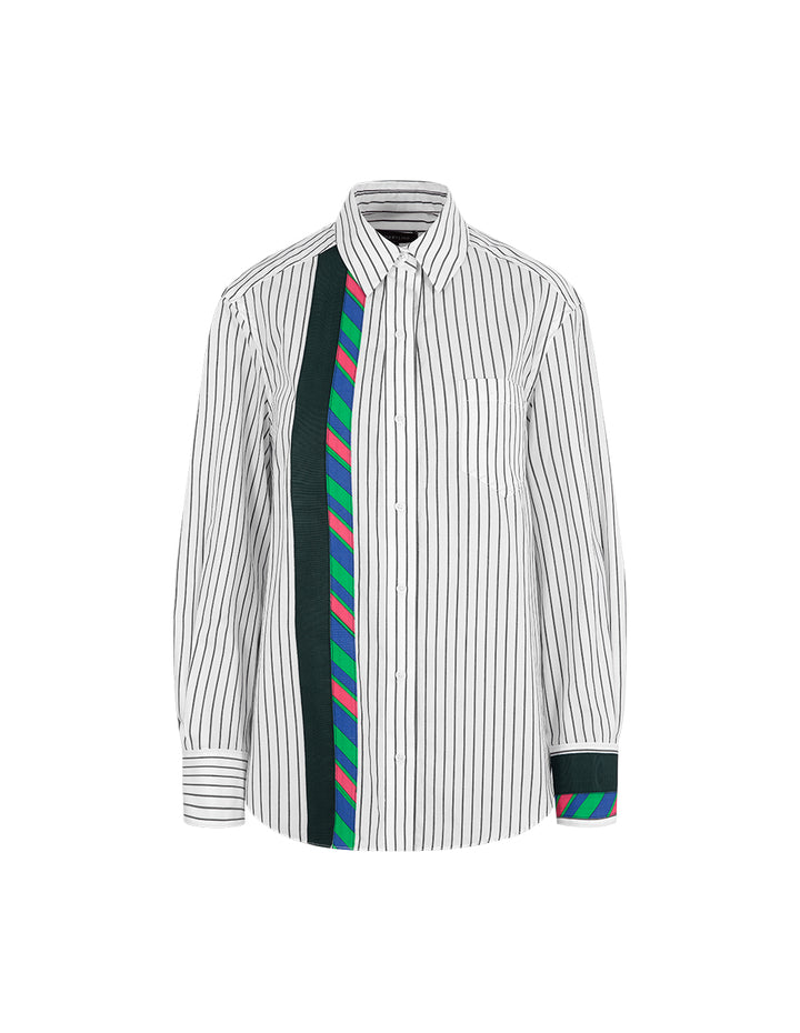 MARYLING Pinstriped Colorful Webbing Cotton Blouse
