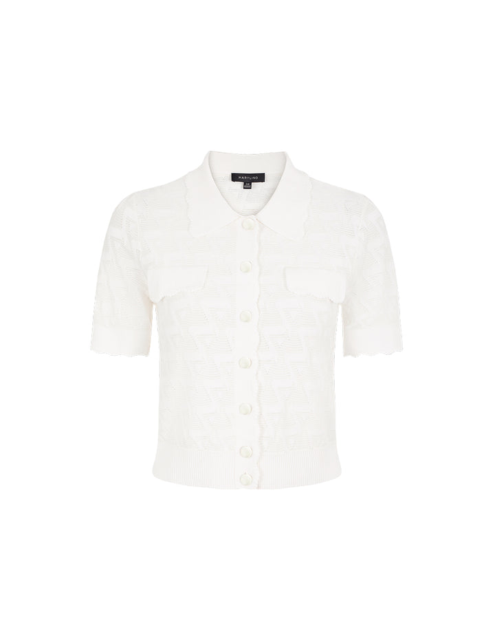 MARYLING Lapel Short-Sleeve Knit Cardigan