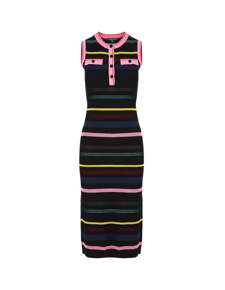 MARYLING Round Neck Sleeveless Colorful Striped Knitted Dress