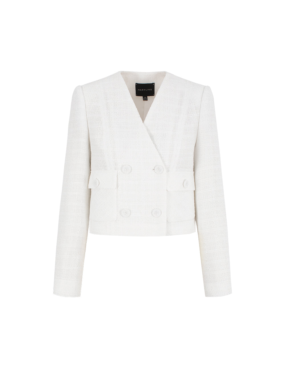 MARYLING V-Neck Double-Breasted Wrap Cropped Tweed Blazer