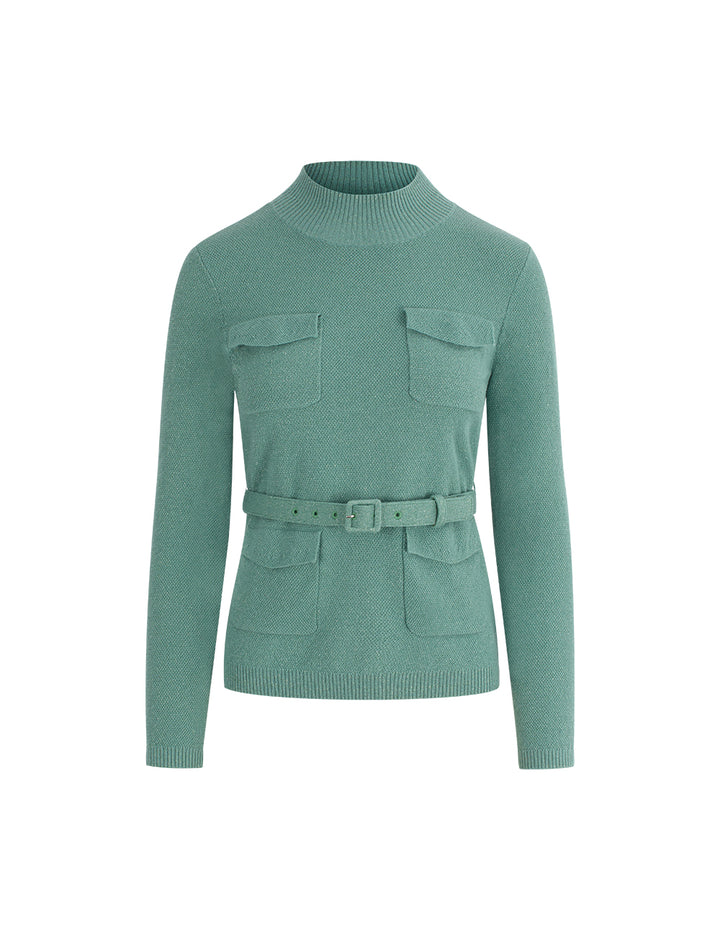 MARYLING Ribbed Semi-High Neck Merino Wool Blend Pullover Sweater