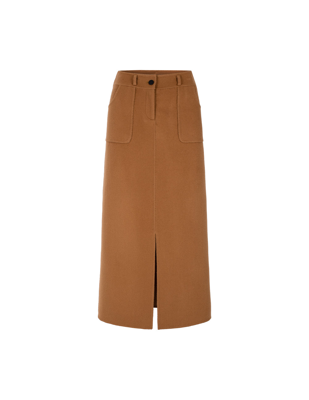 MARYLING Camel High-Waisted Straight Wool Skirt