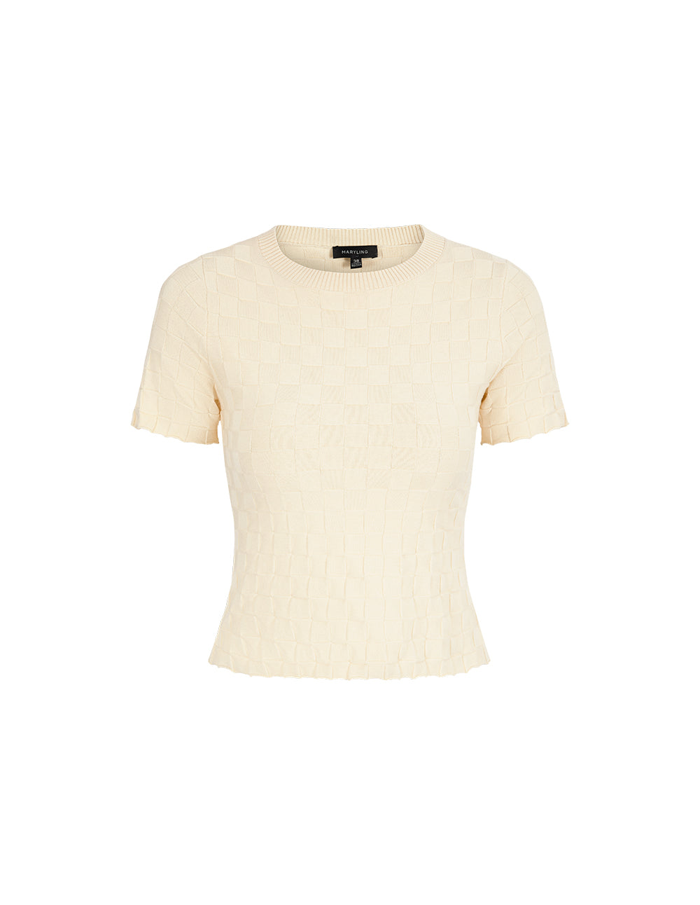 MARYLING Round-Neck Short-Sleeve Grid Breathable Cotton Knit Top