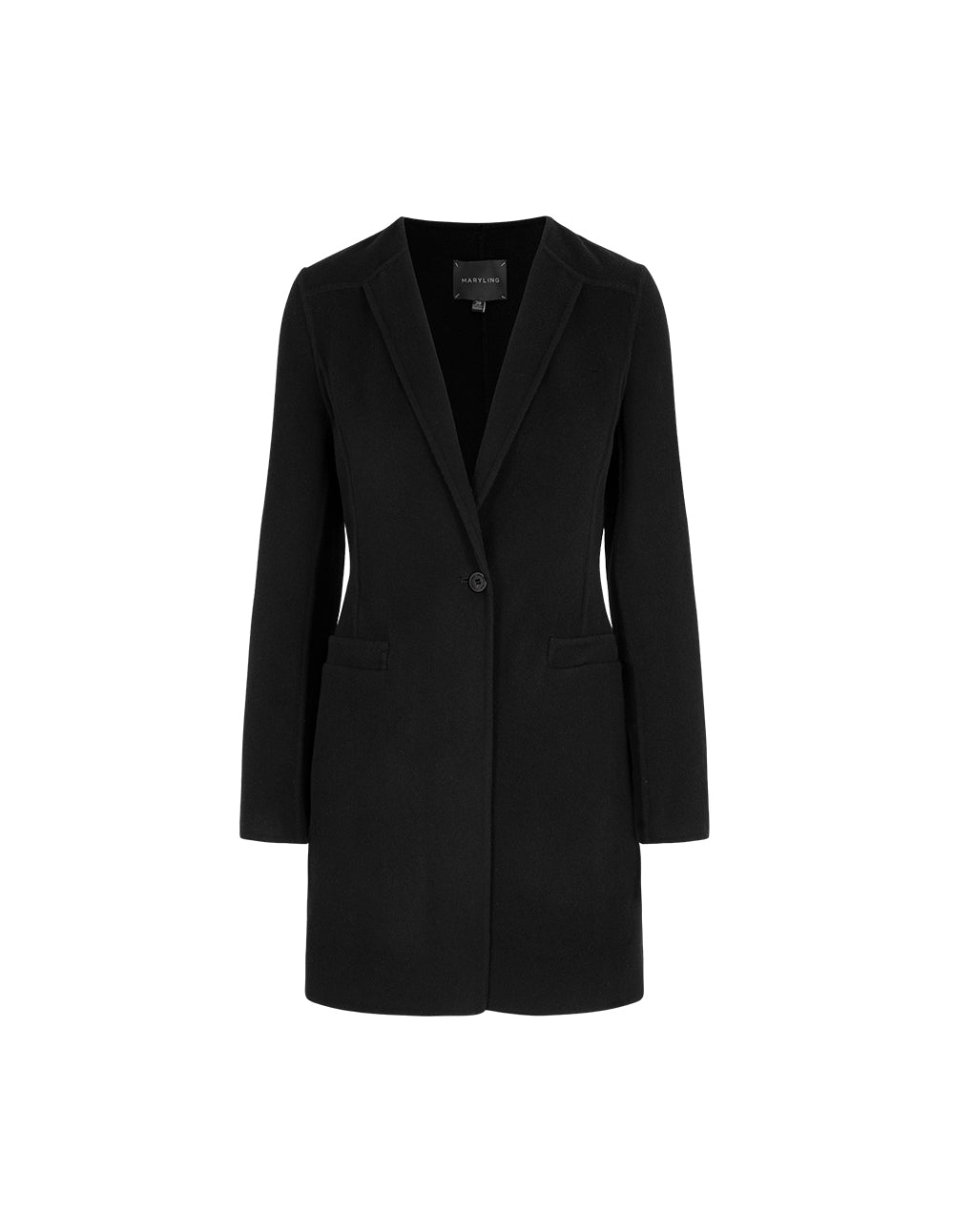 MARYLING Black V-Neck Single-Breasted Silk-Wool Coat