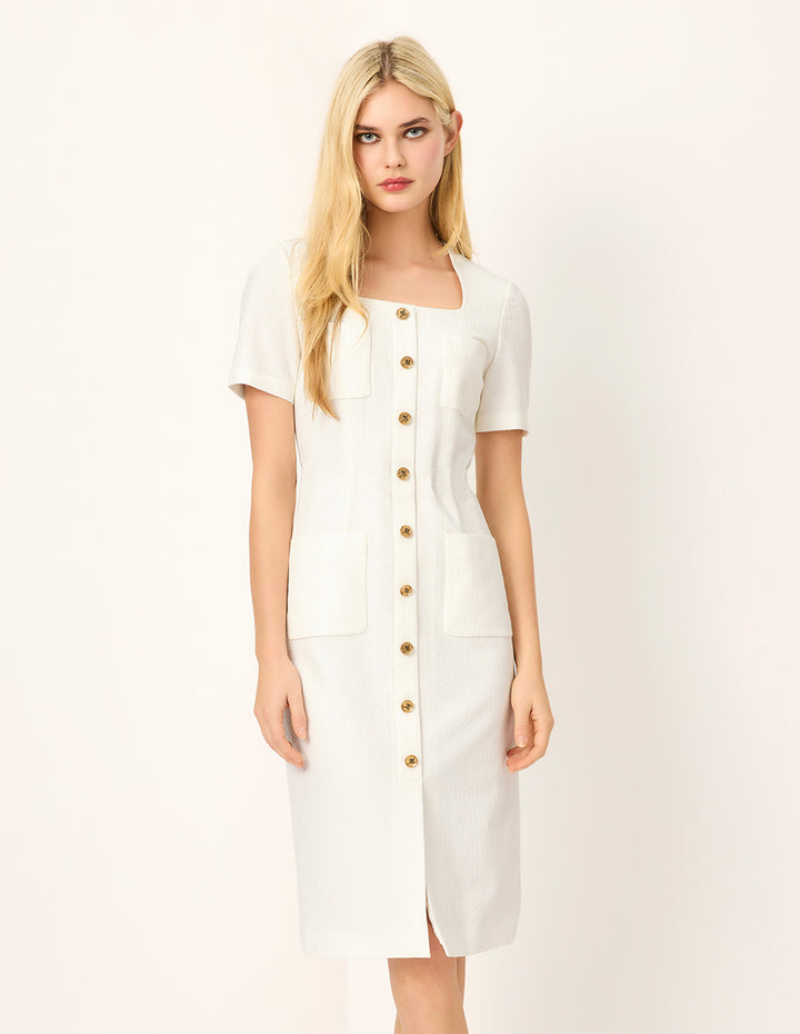 MARYLING Square Neck Short Sleeve Straight Midi Dress