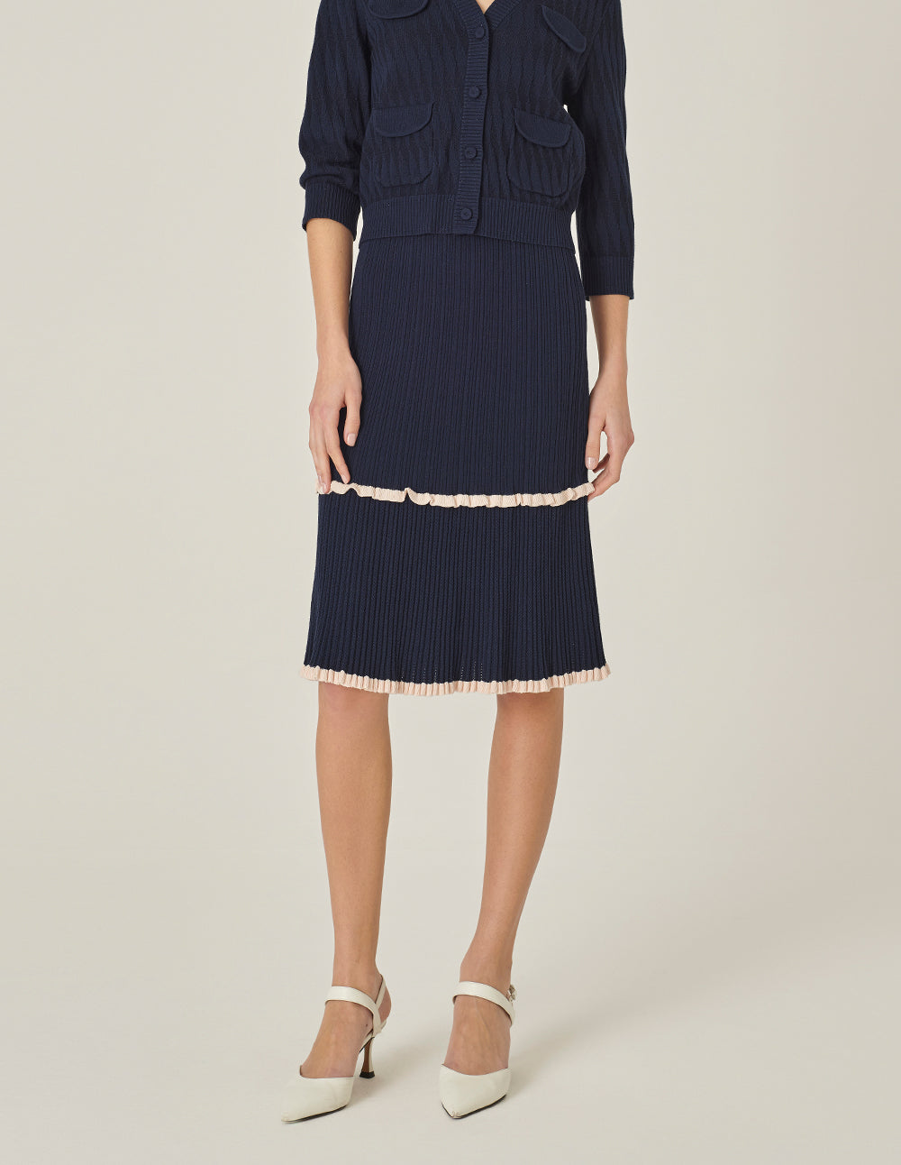 MARYLING Blue And White Contrasting Knitted Skirt