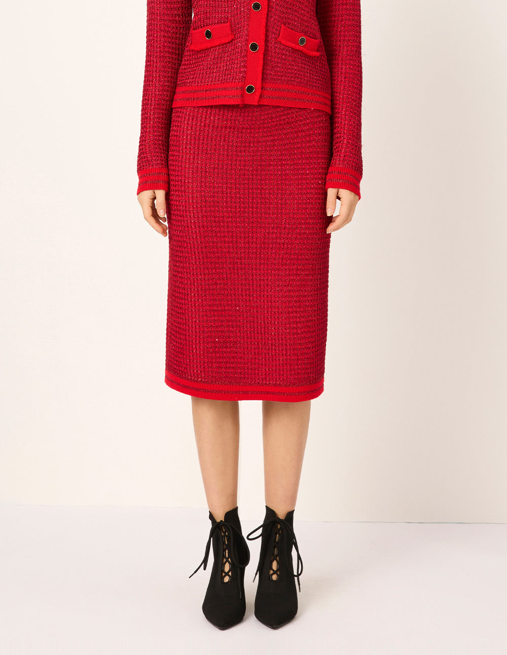 MARYLING Bright Red Straight Knee-Length Knit Skirt