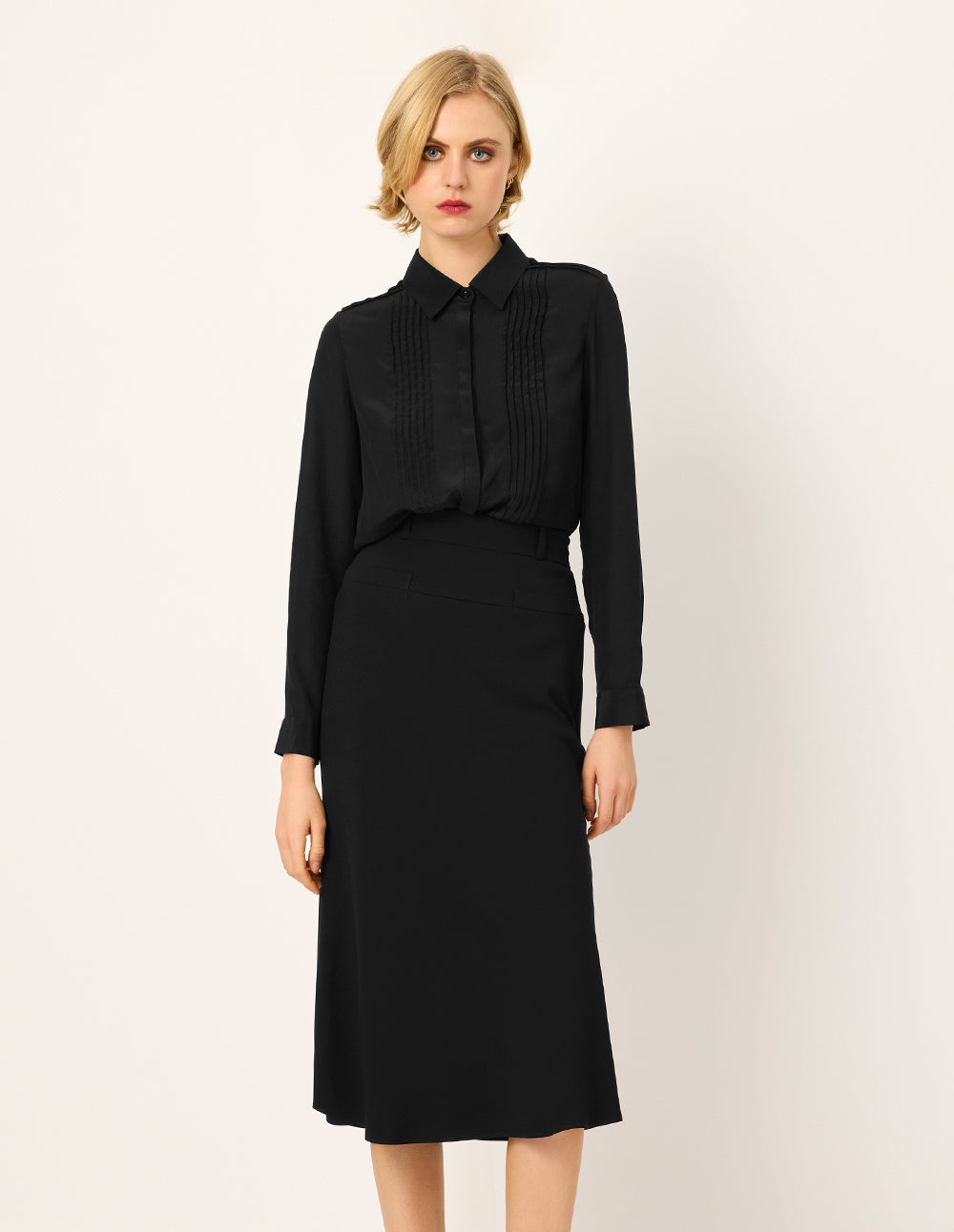 MARYLING Striped Long-Sleeve Silk Blouse