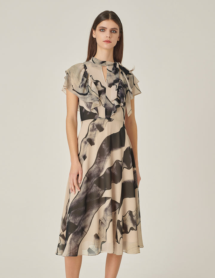 MARYLING Ink Glacier Printed French Tea Break Dress