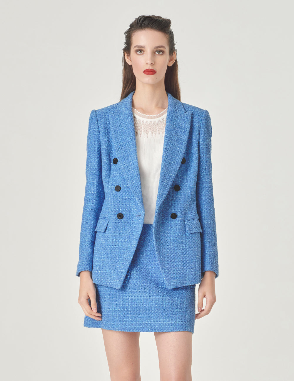 MARYLING Ice Blue Tweed Mini Skirt