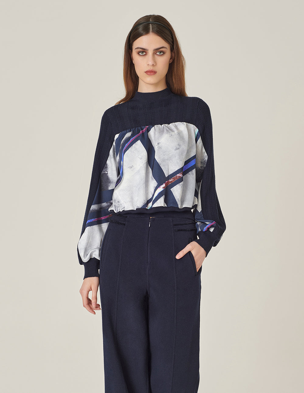 MARYLING Round Neck Knitted Pullover With Colorful Striped Print