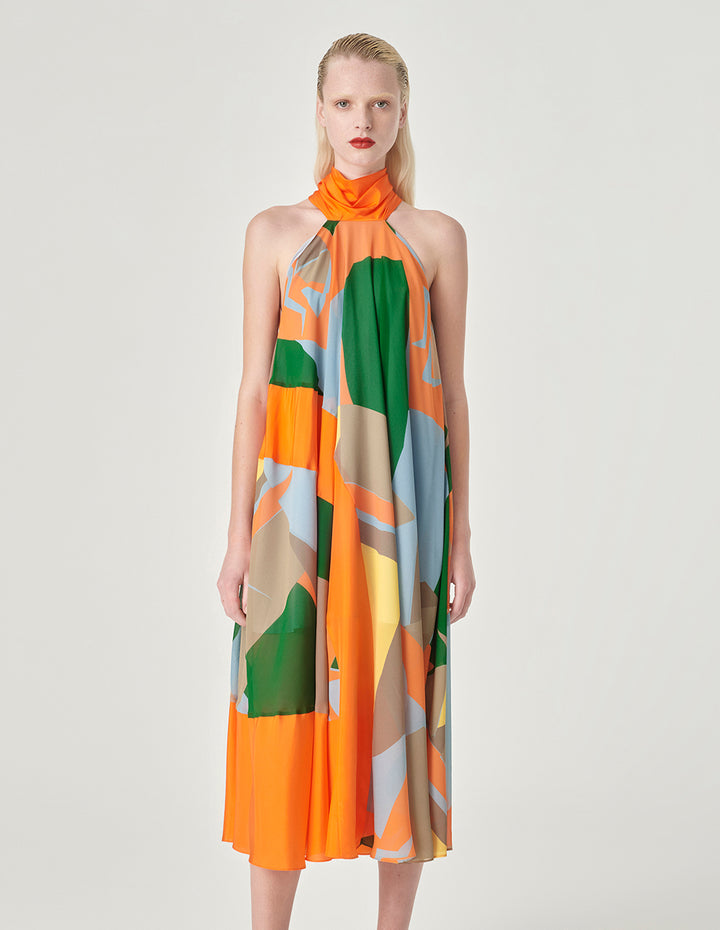 MARYLING Halterneck Print Sleeveless A-Hem Dress