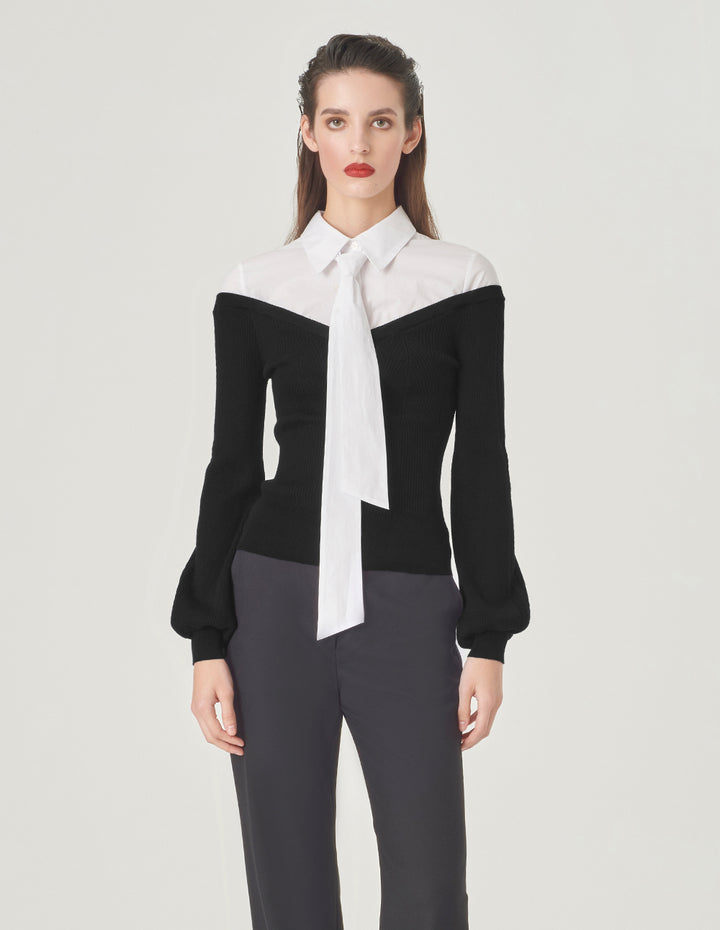 MARYLING Black And White Contrast Needle Shuttle Shirt