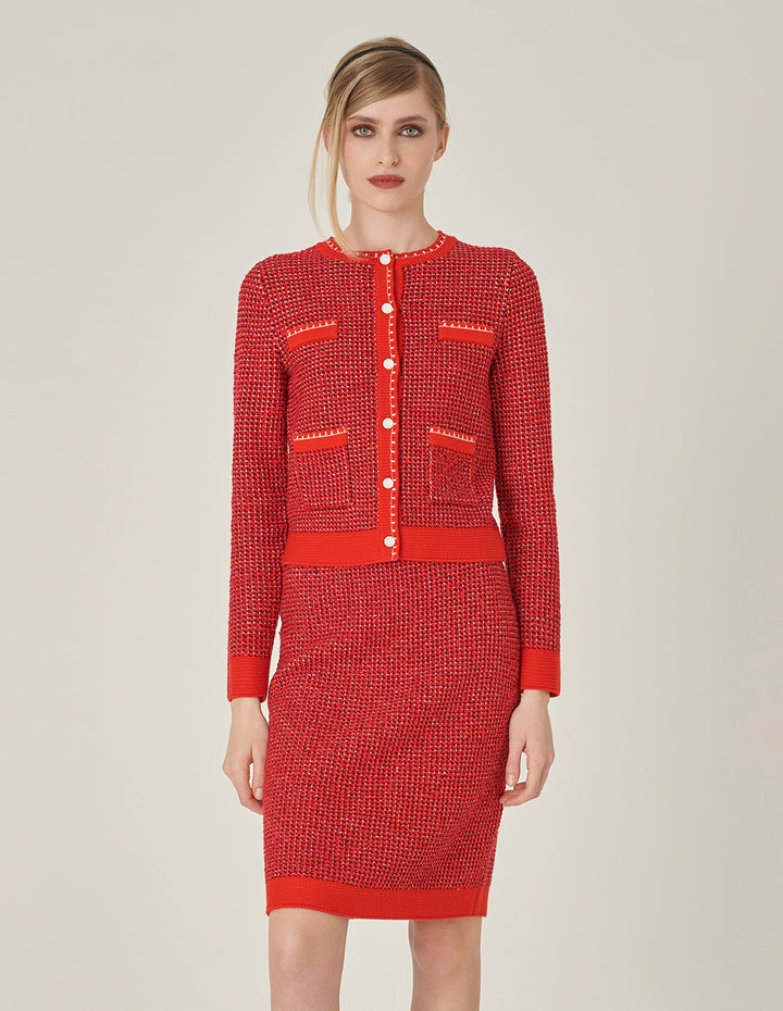 MARYLING Red Crewneck Four Pocket Knit Cardigan