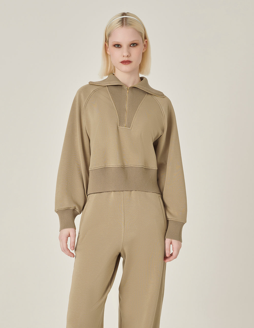 MARYLING High-Collared Camel Shearling Zipped Jumper