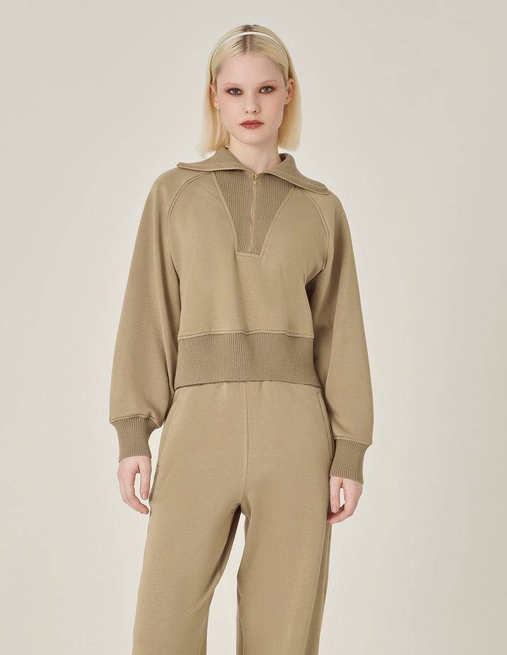 MARYLING High-Collared Camel Shearling Zipped Jumper