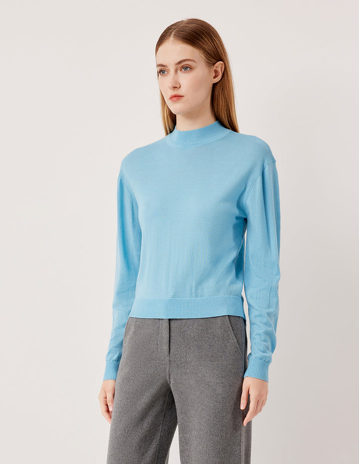 MARYLING Ribbed Semi-High Neck Loose Fit Wool Pullover