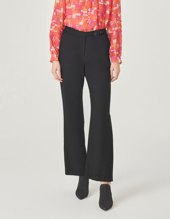 MARYLING Black Metal Buckle Detail Straight-Leg Pants