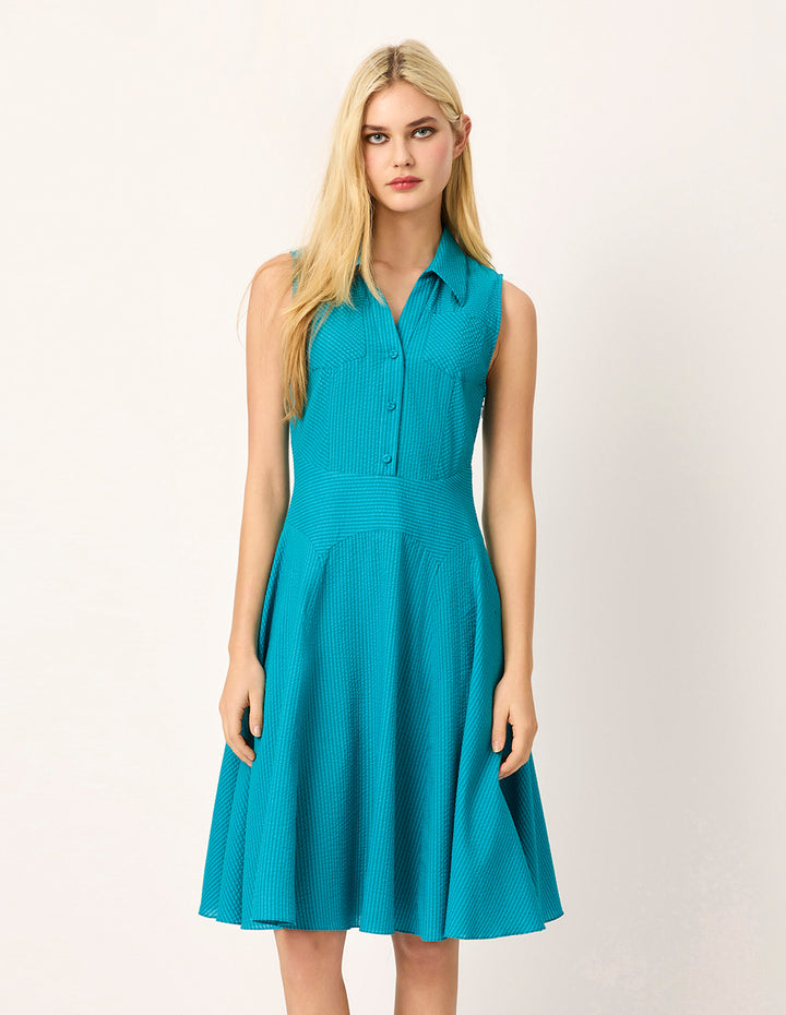 MARYLING Lapel Sleeveless Pleated Midi Tent Dress