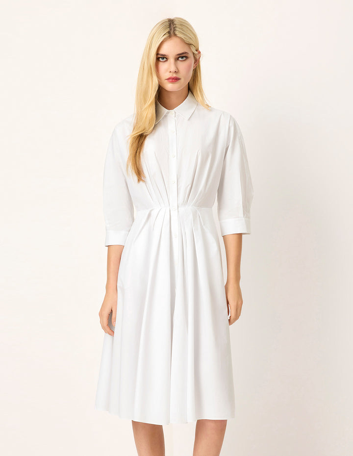 MARYLING Batwing-Sleeve Pleated Waist Midi Shirt Dress