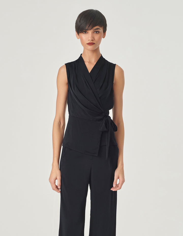 MARYLING Sleeveless V-Neck Tie Detail Top