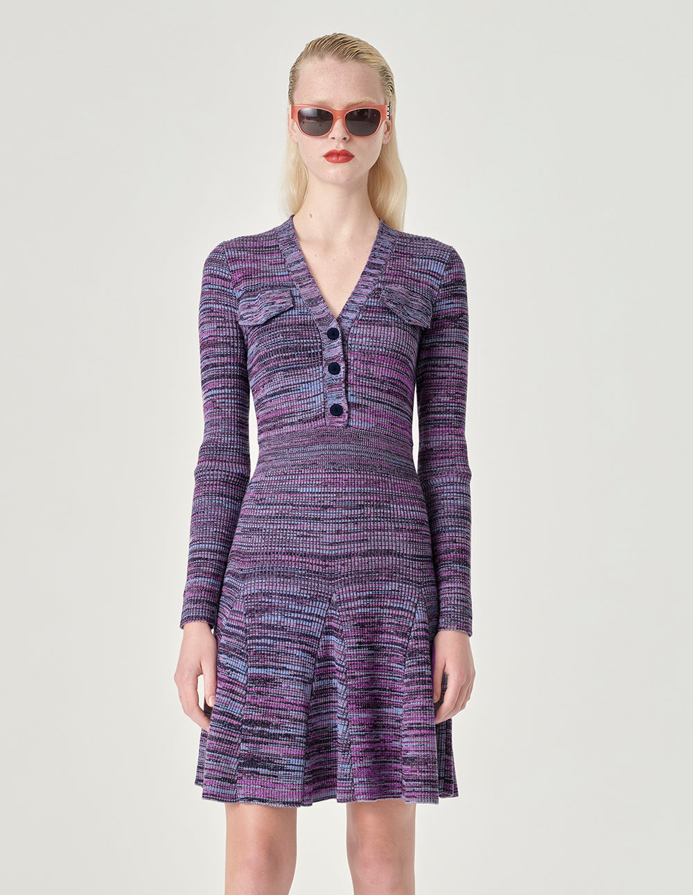 MARYLING V-Neck Melange Knitted Dress