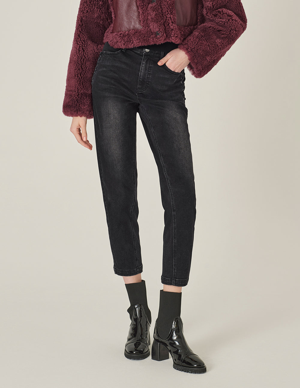 MARYLING Denim High-Waisted Black Washed Harem Pants