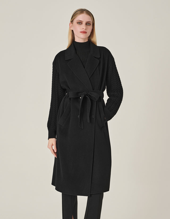 MARYLING Wrap Double-Sided Wool & Knitted Long Coat