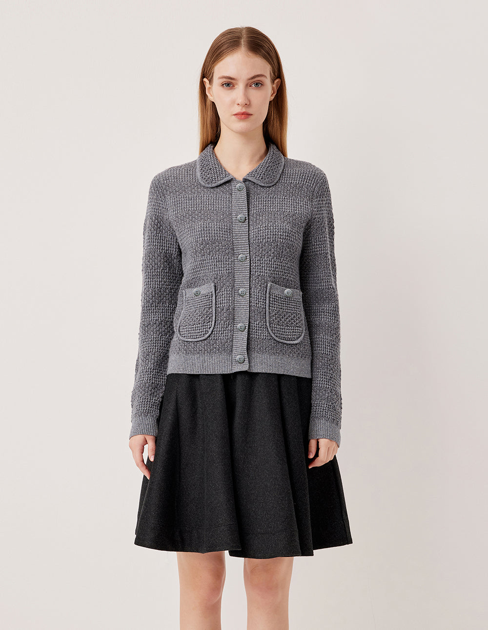 MARYLING Collar Long Sleeve Sequined Wool Knit Cardigan