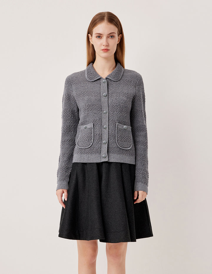 MARYLING Collar Long Sleeve Sequined Wool Knit Cardigan