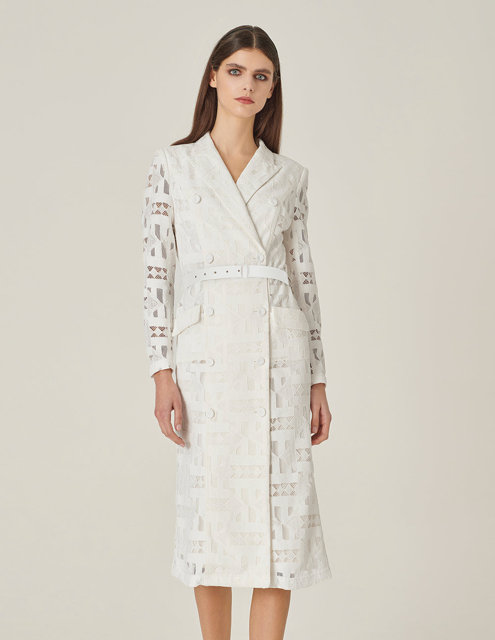 MARYLING White Suit-Style Over-The-Knee Fishtail Dress